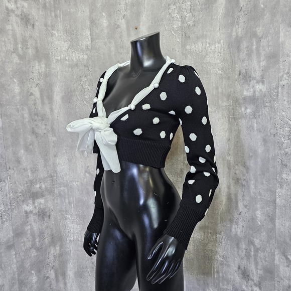 Beulah Polka Dot Bow Front Knit Crop Top Sweater Coquette Balletcore Kpop Lolita - Picture 6 of 9